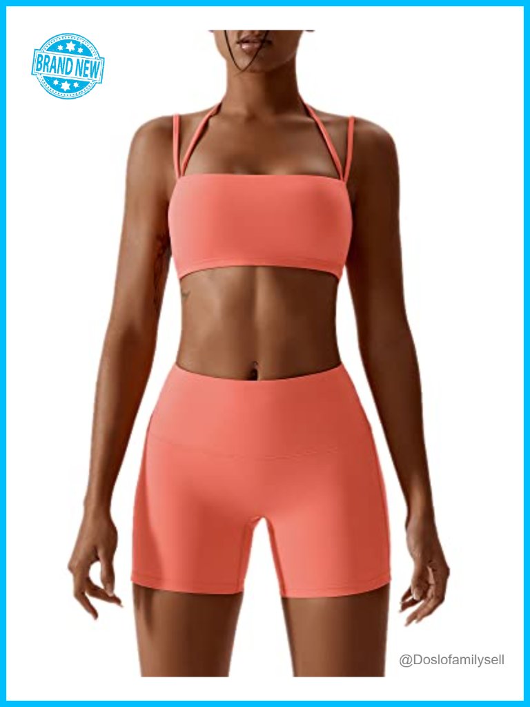 Women's 2 Piece Twist Front Sports Bra And High Waist Biker Shorts Active Set
